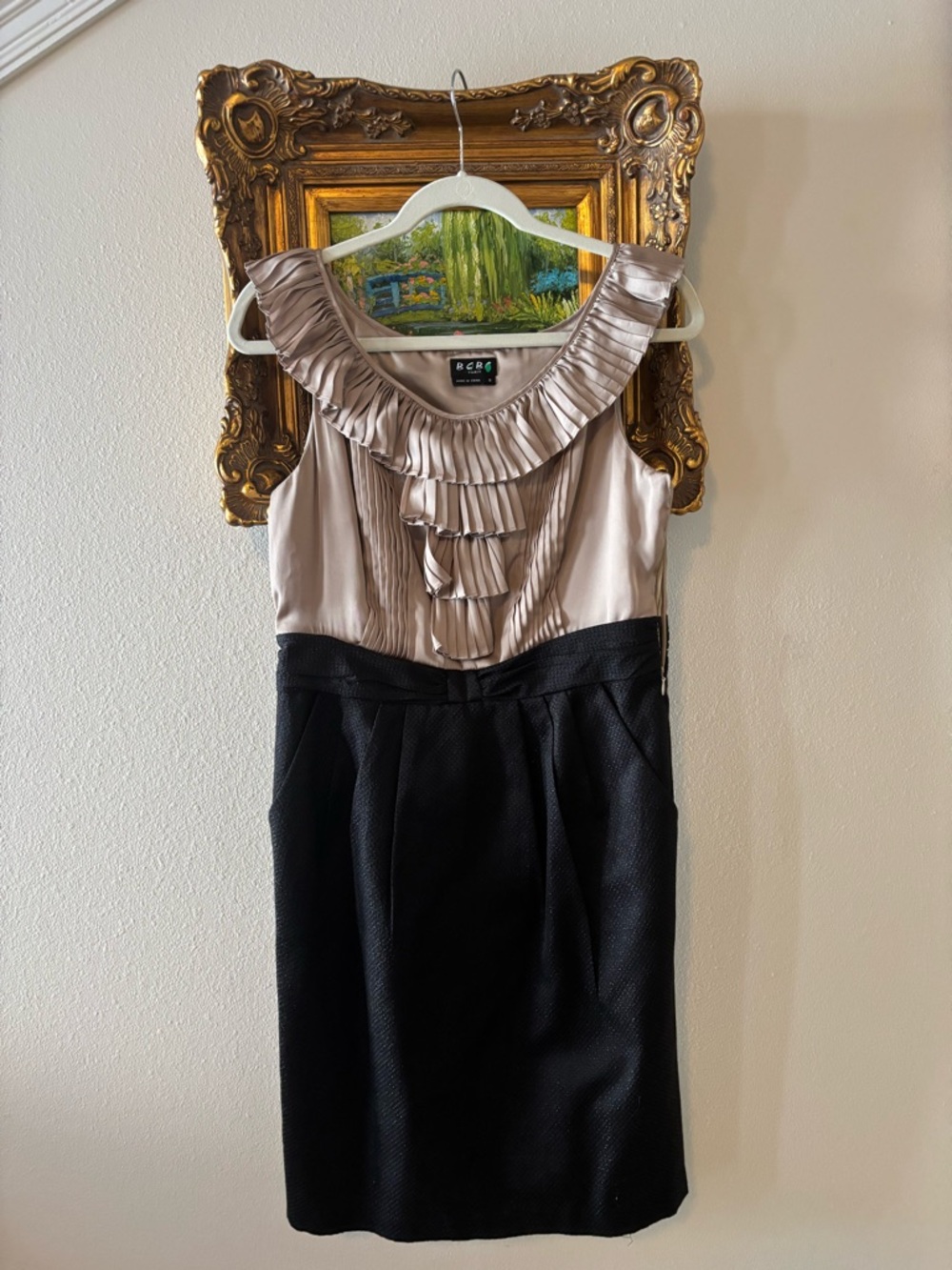 BCBG Paris Taupe and Black Cocktail dress